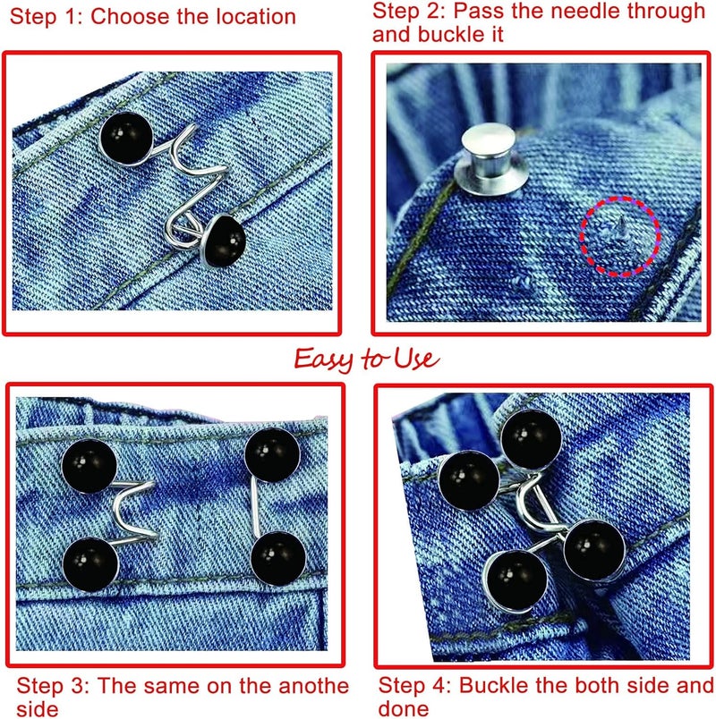 Urmspst 4 Set Pant Waist Tightener, Adjustable Waist Buckle Set, Extra Button for Jeans to Make Tighter, Button Adjuster for Pants, Jeans, Skirts, Sleeves, (Black Pearl) - Image 3